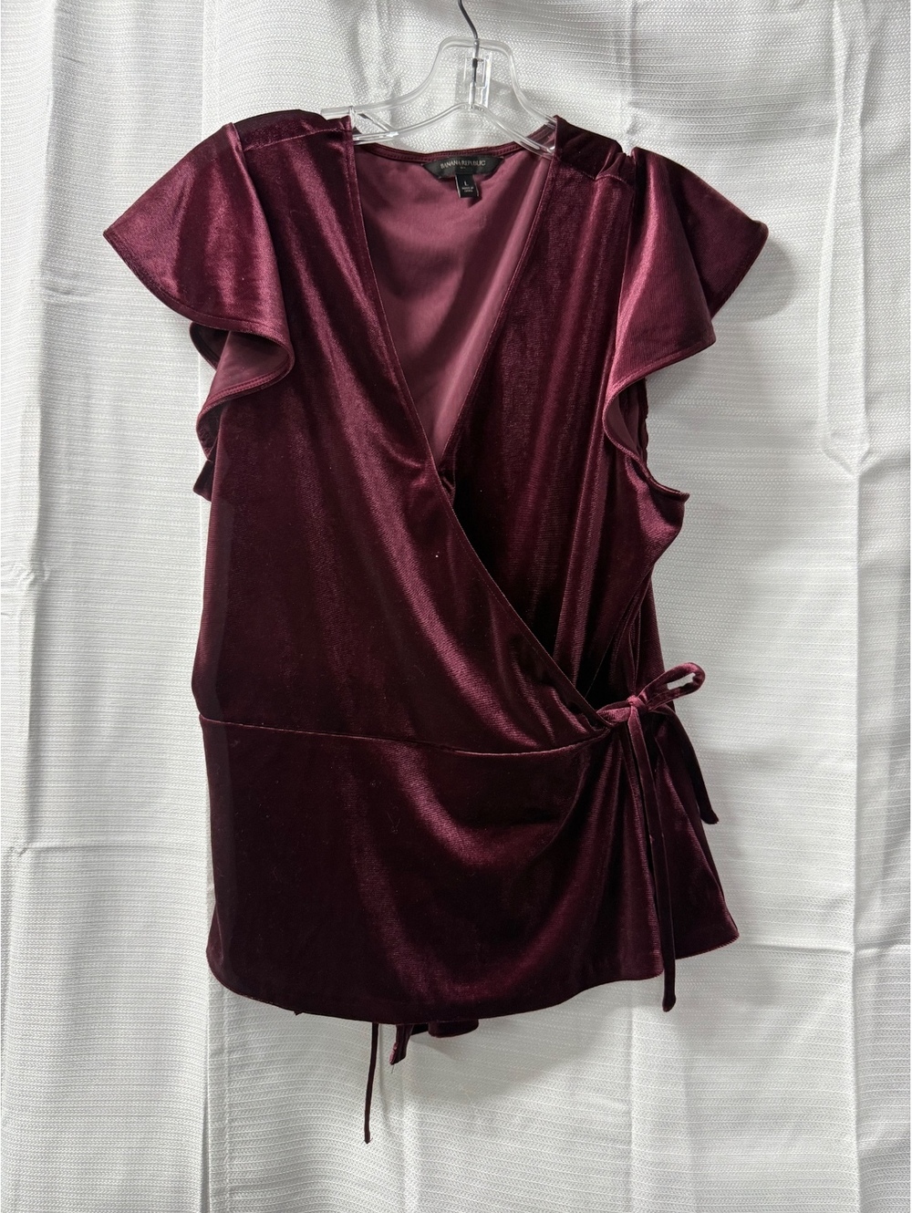 Banana Republic Burgundy Velvet Wrap Blouse, Size Large